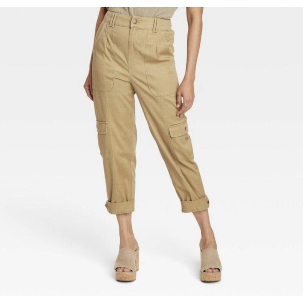 KNOX ROSE Women's Mid-rise Casual Fit Cargo Pants - Light Brown Size Large